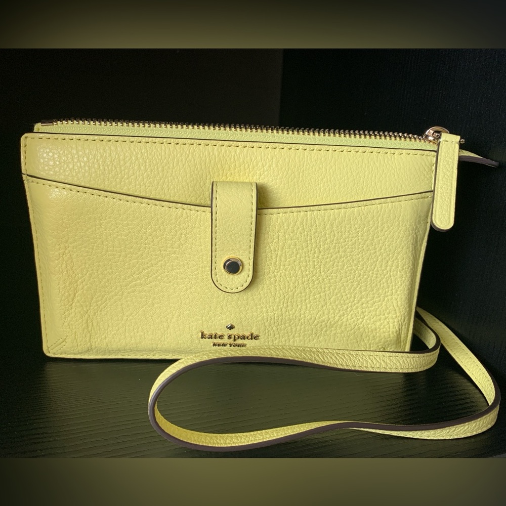 Kate Spade Yellow Pebbled Leather Jackson Small Tab Crossbody Wallet